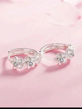 925 Silver Floral Hoop Earrings with Crystal Accents